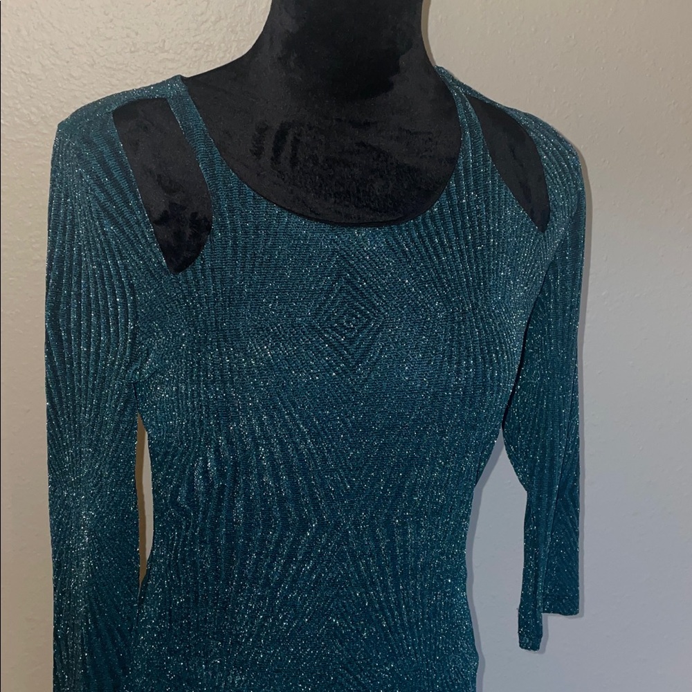 Trixxi Shimmering Teal Long Sleeve Dress - Picture 2 of 8